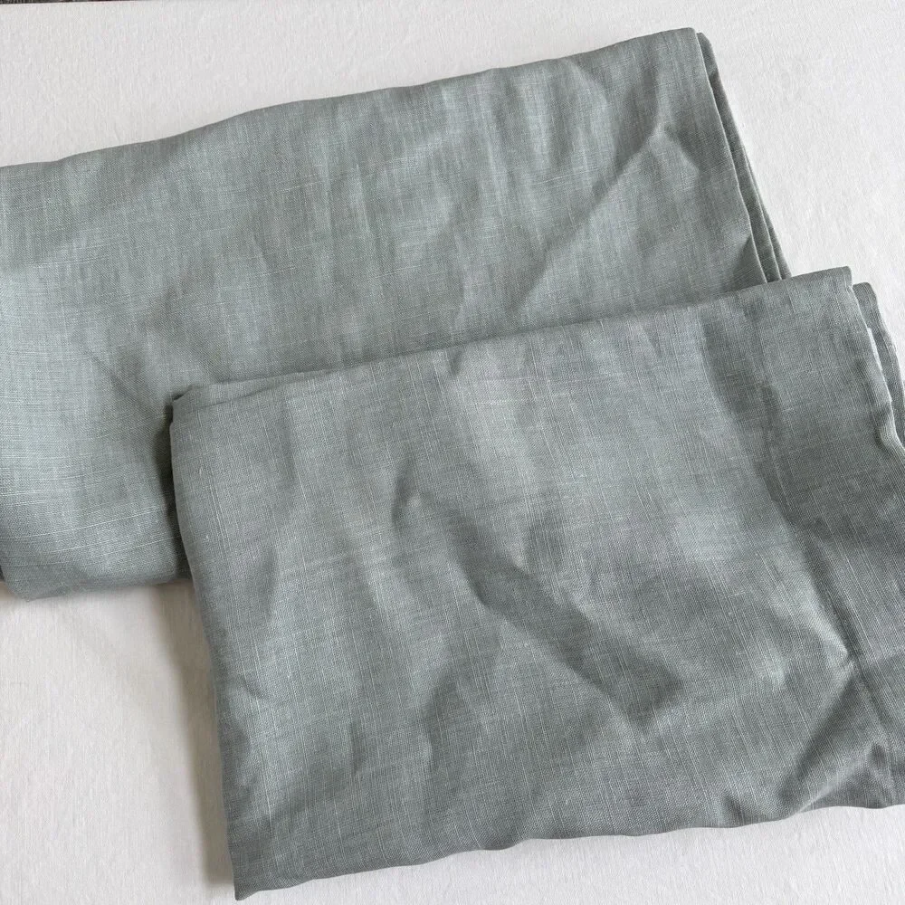 Set 2 Pottery Barn Belgian Linen Curtain Libeco Linen 50x84 Panel Blue Rod